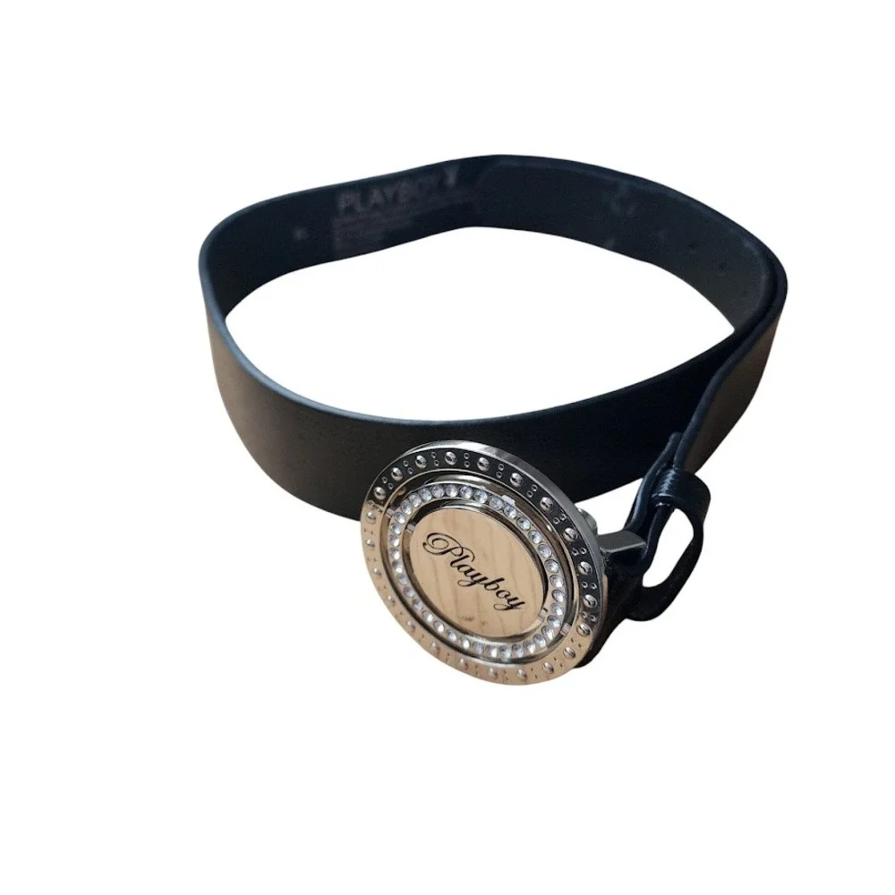 PLAYBOY Y2K‎ Black Belt Rhinestone Logo Buckle 2006 Size XL